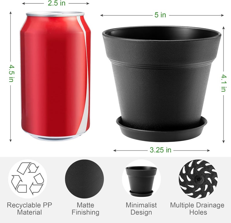 FHWTY Store 10 Pack Plastic Plant Pots with Drainage Holes and Tray, 5 inch Thickened Indoor Planters Seedlings Nursery Pots for Flowers, African Violet, Succulent and All House Plants, Black - Image 2